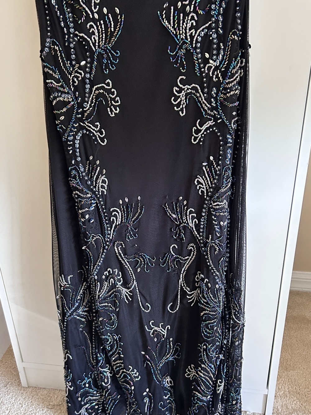 Black Beaded Maxi Dress with Iridescent Embellishment - Picture 2 of 3